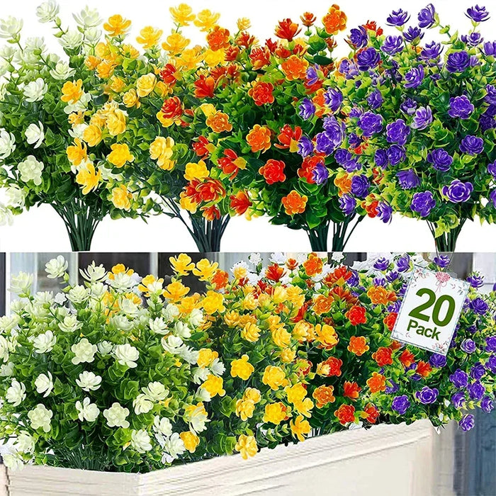20 Bundles UV Resistant Outdoor Artificial Flowers – Faux Plastic Flowers for Home, Garden, and Wedding Décor