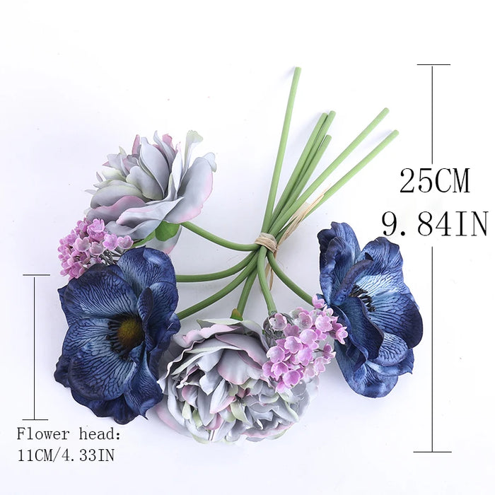 Artificial White Silk Flowers - Nordic Peony & Anemone Bouquet for Wedding, Home Decor, DIY Scrapbook, and Party Decoration