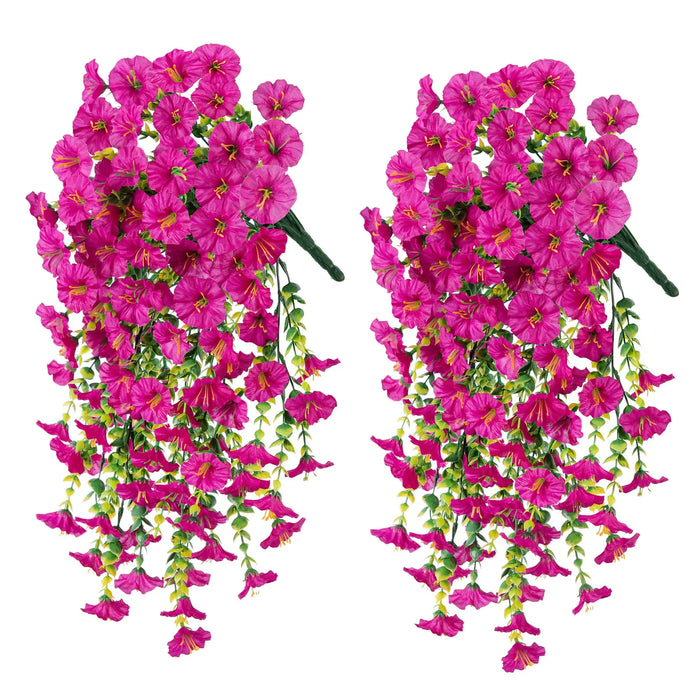 2PCS Artificial Morning Glory Hanging Flowers – Fake Petunia Flowers for Outdoor Garden, Home Decor, and Wedding Decorations