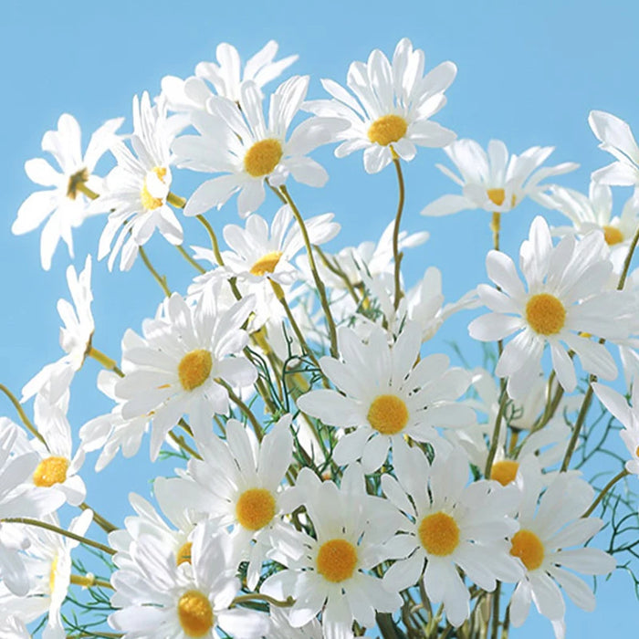 5-Head White Daisies Artificial Flower Bouquet – Silk Gerbera Flowers for Weddings, Parties, and Home Decor