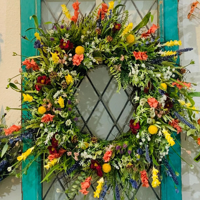 Large Artificial Flower Wreath – Colorful Texas Wildflower Decoration for Front Door, Window, Party, and Home Decor