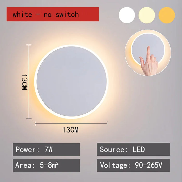 Touch Sensor Wall Lamp – LED Color-Changing Round Wall Light for Living Room, Corridor, Porch & Aisle with Acrylic Shade