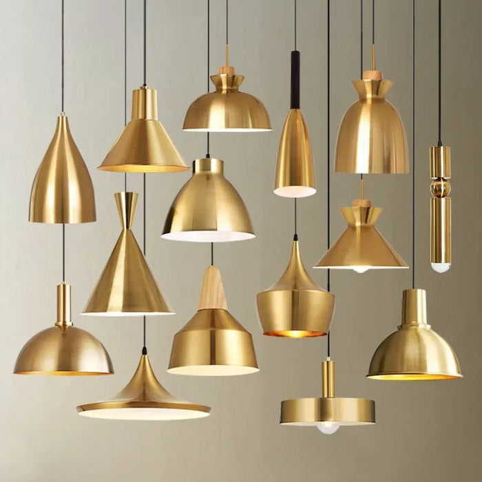 Golden Nordic Pendant Chandelier – Luxury Metal Lighting for Restaurant, Bar, Bedroom, and Hotel, Single-Head LED Light Fixture