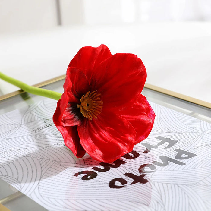 8Pcs Artificial Poppy Flowers – Faux PU Poppies with Long Stems for Wedding and Home Decor, Multicolor Greenery Plants