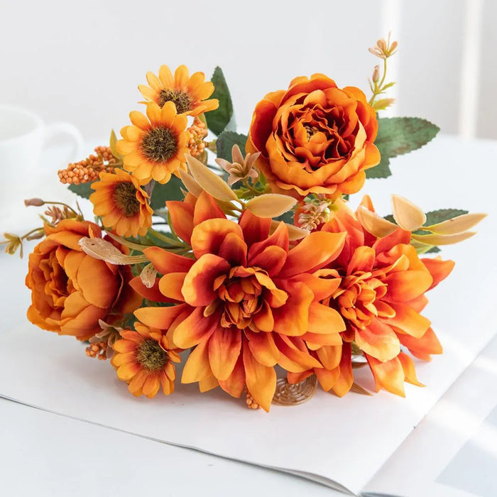 1Pc Artificial Silk Dahlia, Rose & Daisy Flower Bouquet – Wedding, Party, Home Decoration – DIY Floral Arrangement for Bridal Bouquets