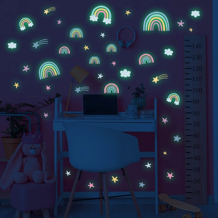 Glow in the Dark Cartoon Luminous Wall Stickers – Fluorescent Rainbow Decal for Kids' Rooms, Bedroom, Ceiling, and Nursery Home Decor