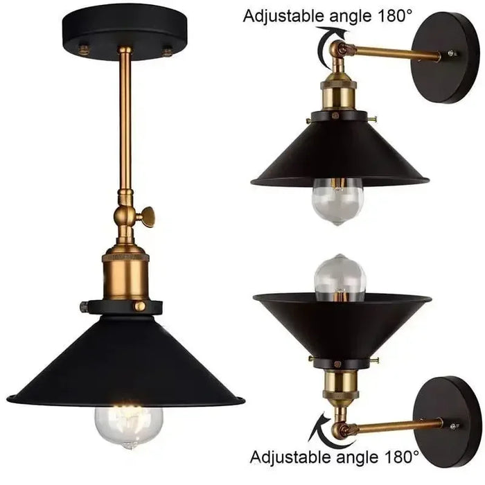 Retro Industrial Style Wall Lamp – Black Umbrella Iron Shade Wall Sconce for Aisle, Corridor, Staircase, and Indoor Lighting