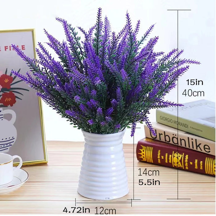 Provence Lavender Artificial Flowers – UV-Resistant Plastic Lavender Plants for Wedding, Home, Garden, and Table Decoration (Set of 2)