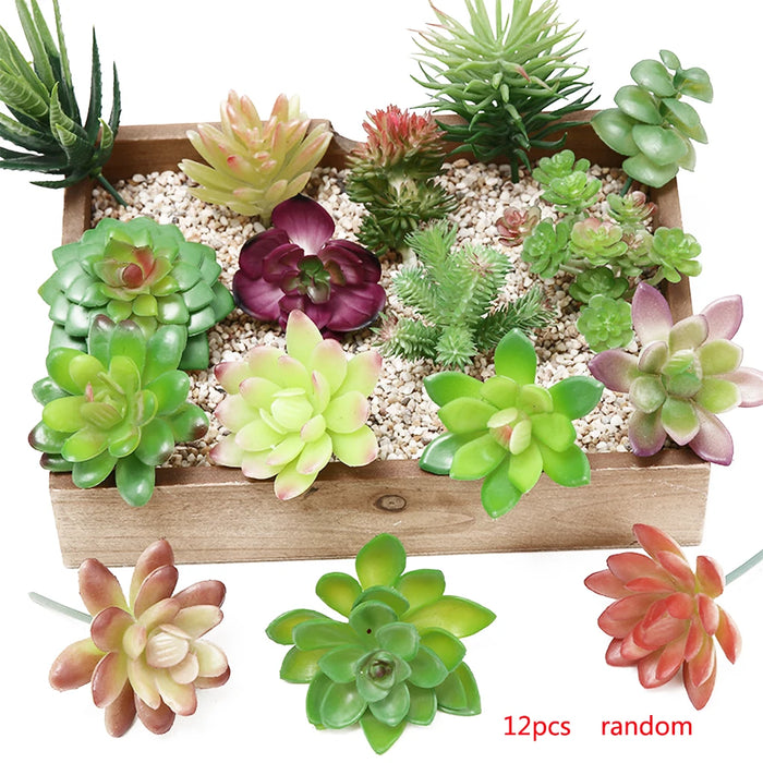 12 Pieces Mini Artificial Succulent Plants – Color Random, Unpotted Simulation Plants for Outdoor Garden & Party Decorations