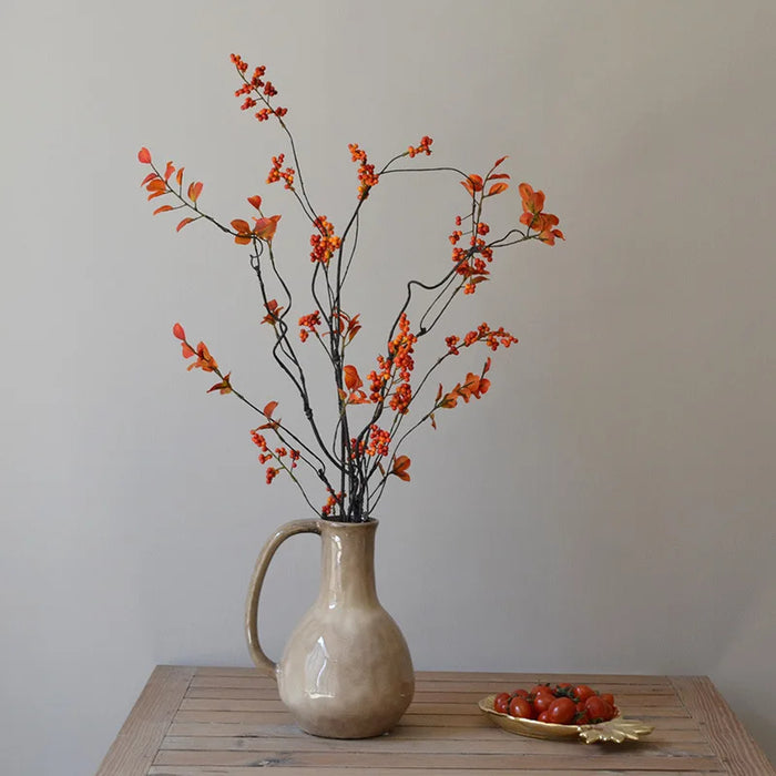 120CM Chinese Style Zen Flower Arrangement – Artificial Red Berry and Green Fruit Skewers for Home, Tea Table, and Winter Decoration