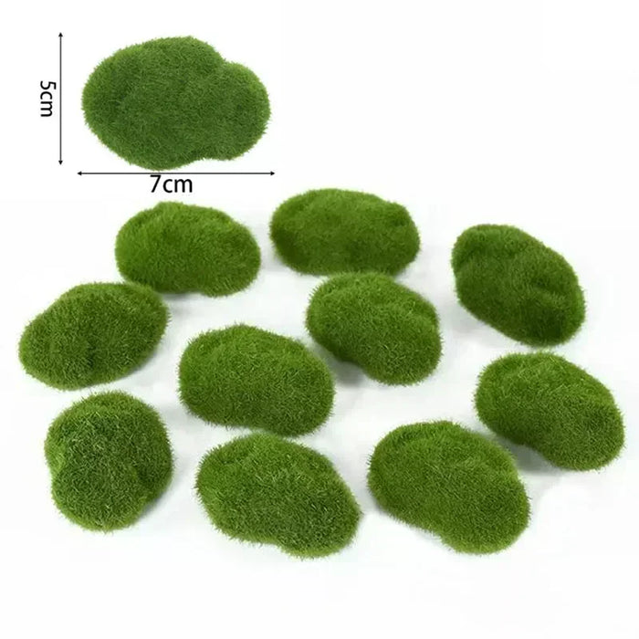 100PCS Green Moss Stones – Artificial Moss Rocks for Garden Crafting, DIY Micro Landscape Decor, Simulation Plants