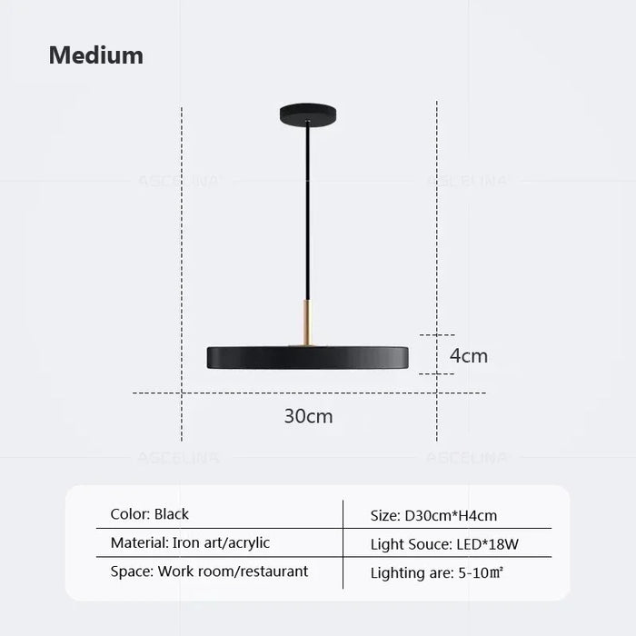 Modern LED Pendant Light – 23/30cm Disc Hanging Lamp for Bedroom, Living Room, Office, and Aisle – Dimmable LED Ceiling Light