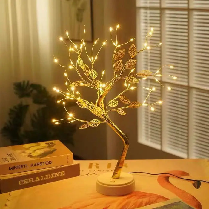 Cherry Blossom Bonsai Tree LED Night Light – USB/Battery Powered Touch Switch Desk Lamp for Home, Office, and Holiday Decoration