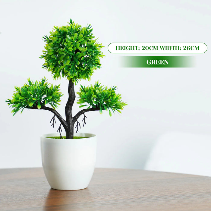 Artificial Bonsai Plants – Small Green Tree with Grass & Flower Potted Decoration for Home, Office, and Wedding Decor