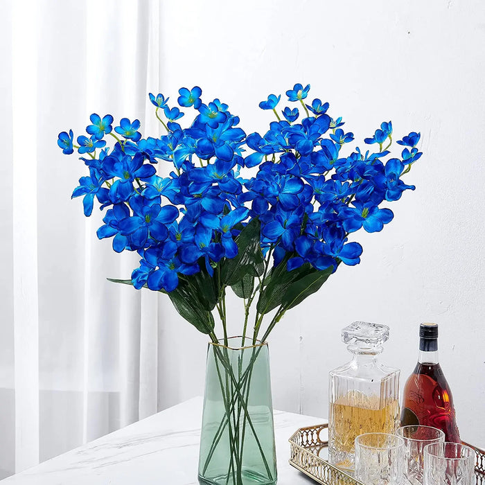 10pcs Artificial Blue Orchid Flowers with Long Stems – Bulk Decorative Faux Butterfly Orchids for Weddings and Home Decor
