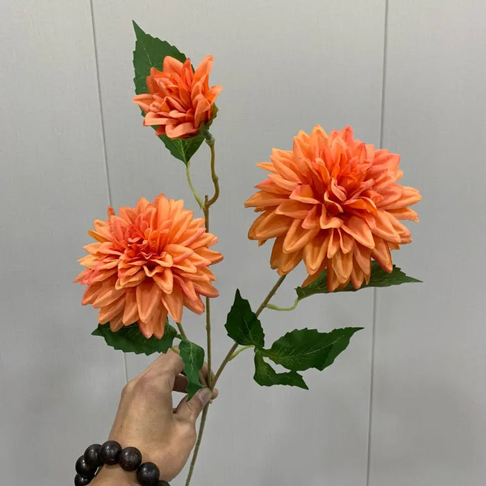 Lifelike Artificial Dahlia Flower – 3-Head Silk Long Branch for Home, Wedding, Party, and Bedroom Decor