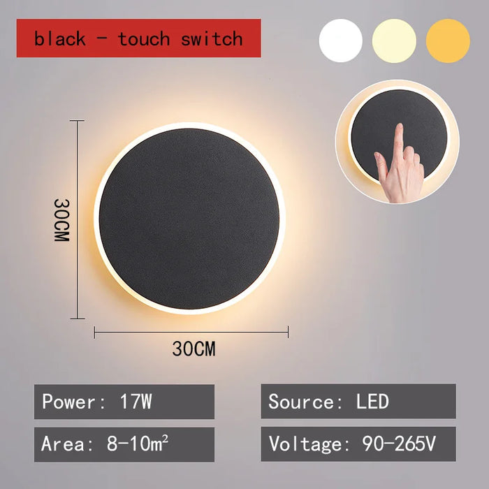 Touch Sensor Wall Lamp – LED Color-Changing Round Wall Light for Living Room, Corridor, Porch & Aisle with Acrylic Shade