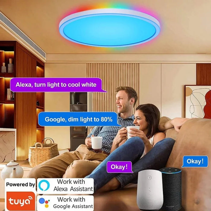 Tuya Smart Ceiling Light 30W/40W – RGB LED Light with Alexa and Google Home Voice Control, Dimmable, Music Sync, Remote Control for Bedroom, Kitchen, and Living Room