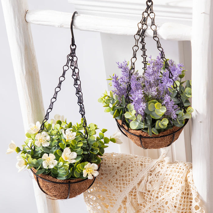Artificial Flower Basket – Eucalyptus, Rose & Lavender Hanging Plant for Garden, Party, and Outdoor Décor