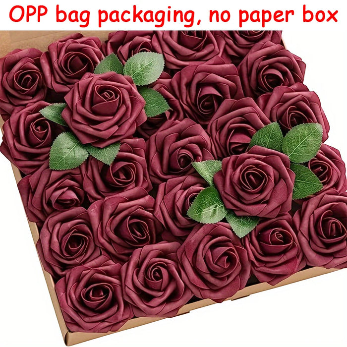 25pcs Artificial Red Roses with Stems – Fake Flowers for DIY Wedding Bouquets, Centerpieces, Party & Home Decorations