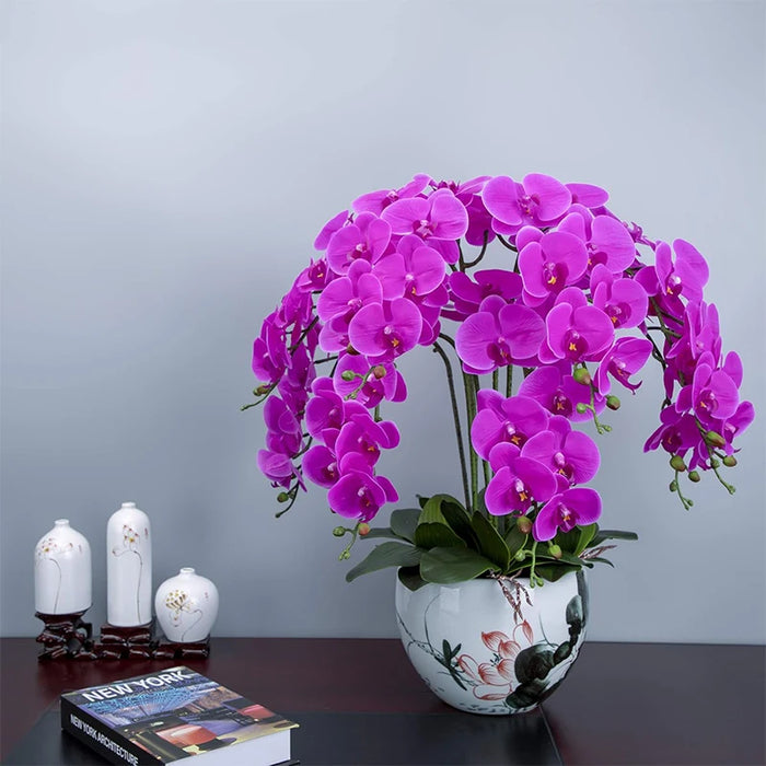 9-Head Butterfly Orchid Artificial Flowers - 38” Latex Phalaenopsis Bouquet for Wedding, Party, and Home Decoration