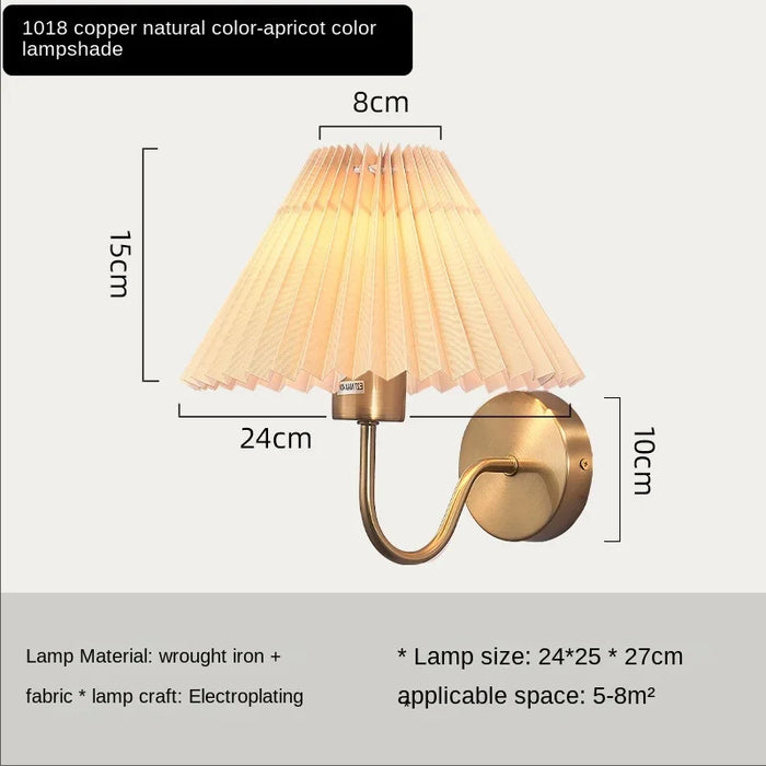 Retro LED Wall Lamp – Nordic E27 Pleated Fan-Shaped Wall Light for Bedroom, Study, Living Room, and Interior Decoration (AC85-265V)