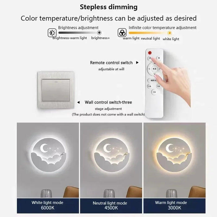 Modern LED Wall Lamp – Moon and Star Design for Living Room, Dining Room, Bedroom, and Study – Touch Control Sconce for Mood Lighting