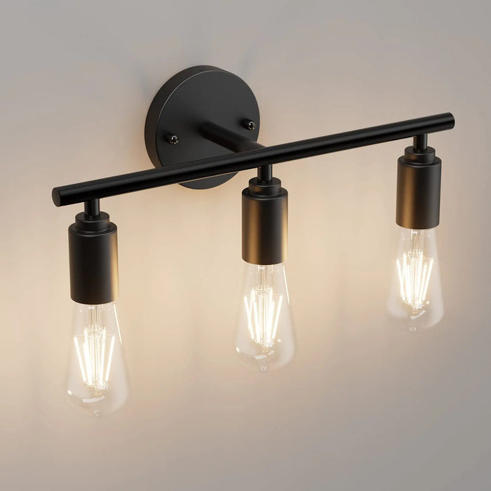 Vintage 3-Head Wall Lamp – Modern Black Metal E27 LED Bathroom Mirror Light for Bedroom, Living Room, Hallway, and Aisle