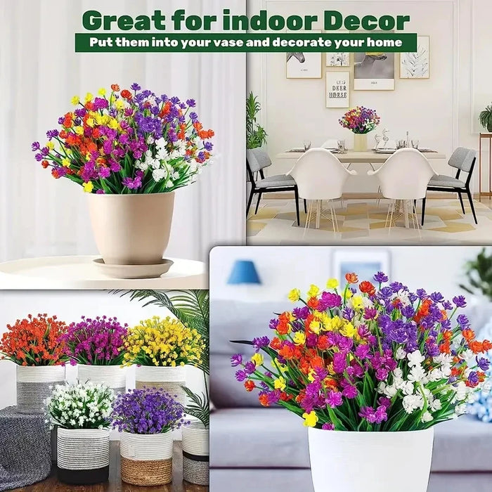 12 Bundles Artificial Flowers – Outdoor UV Resistant Fake Flowers, Premium Oxidation-Resistant Floral Decor for Garden, Balcony, Patio & Party
