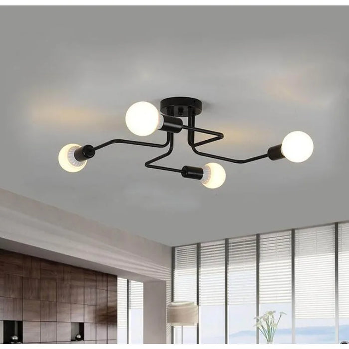 Retro E27 4-Head Ceiling Light – Vintage LED Light Fixture for Living Room, Bedroom, Kitchen, and Dining Room – Modern Crystal Ceiling Lamp