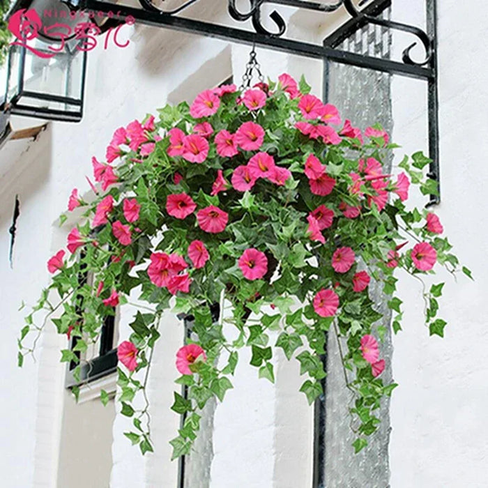 Artificial Morning Glory Trumpet Flower Vine – Silk Rattan Orchid for Home, Balcony, and Garden Wall Hanging Outdoor Decor