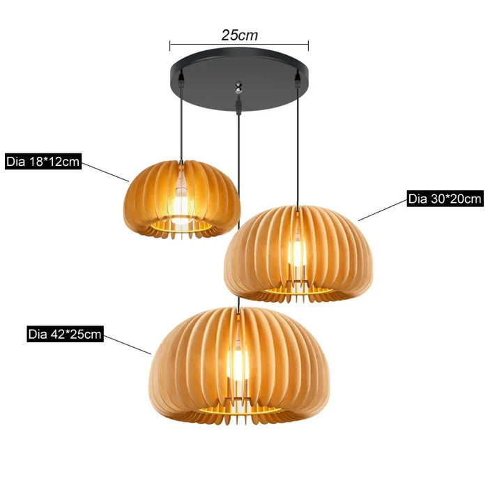 Modern Wood Pumpkin Pendant Light – Handmade Hanging Lamp for Dining Room, Bedroom, and Home Decor – Natural Bamboo & Wooden E27 Fixture (18-42cm)