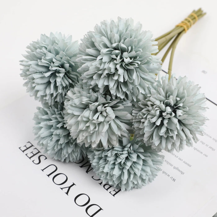 6 Artificial Dandelion & Chrysanthemum Ball Bouquets – Silk Flower Arrangement for Home, Office, Wedding, and Party Decoration