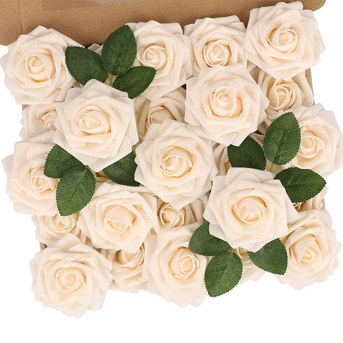 25/10PCS Red Artificial Roses with Stems – Realistic Fake Roses for DIY Wedding Bouquets, Party & Home Decorations