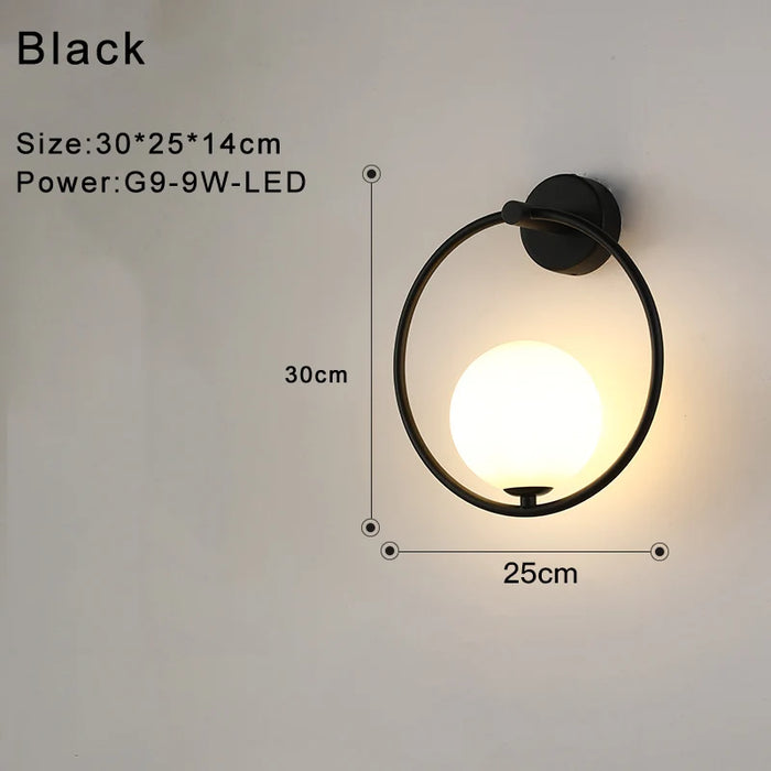 Indoor Glass Ball LED Wall Light – Modern Wall Sconce with G9 9W Bulb for Bedroom, Kitchen, and Living Room - Black & Gold Design