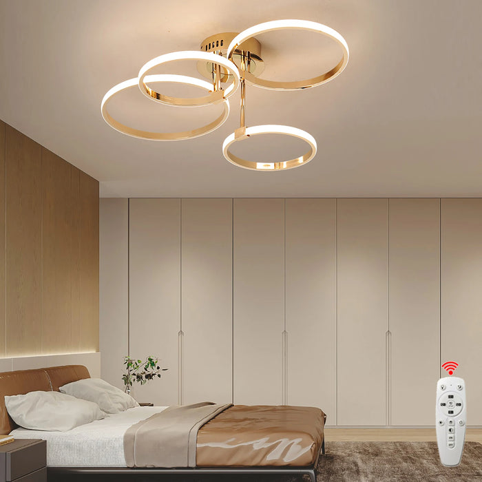 Modern LED Ceiling Chandelier – Dimmable Light with Remote & App Control, Gold/Chrome/Black Finish, for Living Room & Bedroom