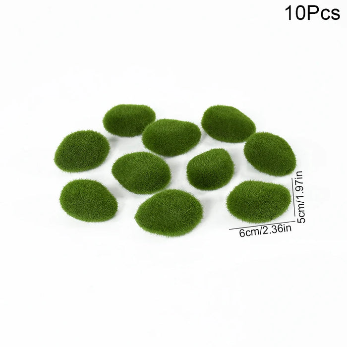 10pcs Artificial Moss Rocks – Green Fake Stones for DIY Garden Decoration & Creative Crafts