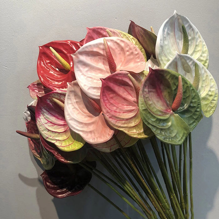 57CM Artificial Anthurium Flower – Realistic Faux Single Stem Flower for Wedding, Home, and Party Decoration
