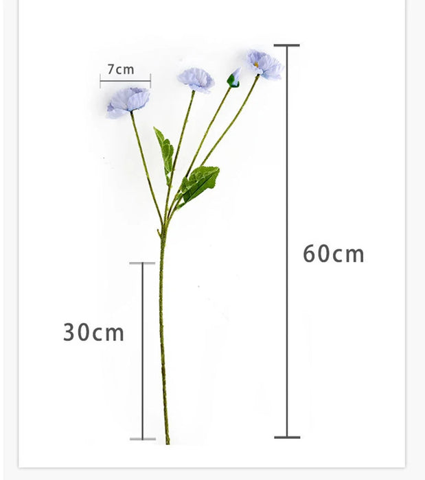 Artificial Silk Poppies Bouquet – Lifelike Fake Poppy Flowers for Wedding, Home, Party Decor – 60cm Long Branch for Table & Event Decoration