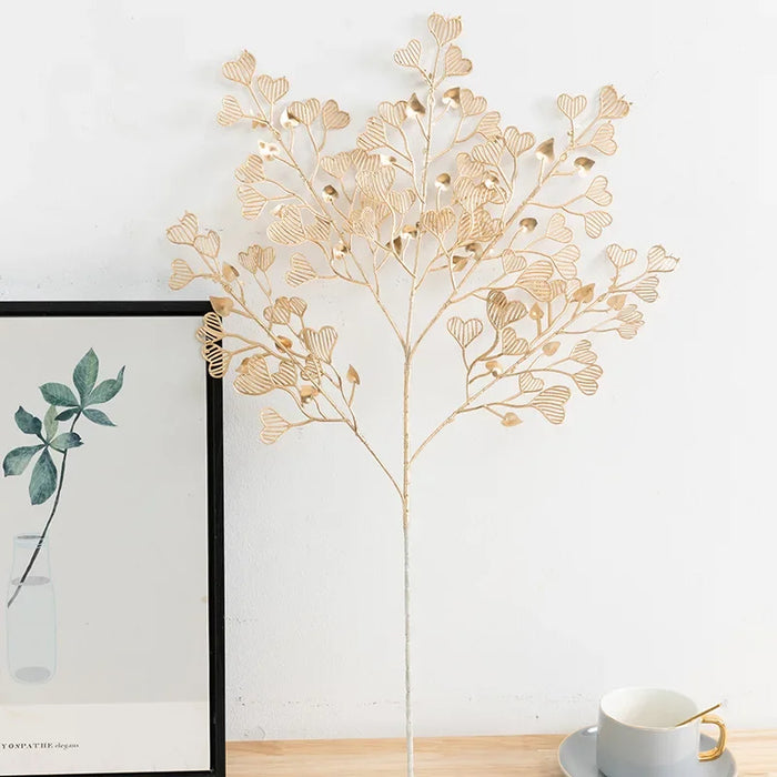 Artificial Golden Ginkgo Leaf & Eucalyptus Flower Arrangement – Perfect for Weddings, Home Decor, Christmas, and Special Occasions