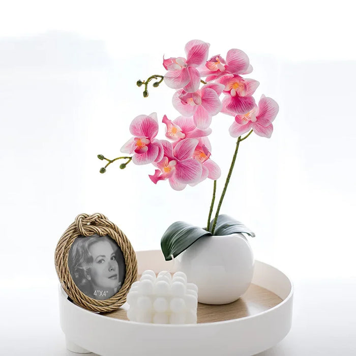 46cm Silk Butterfly Orchid with Leaves – Artificial White Orchid Flower for Home, Wedding, and Party Decoration