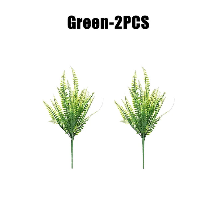 Artificial Fern Bunch with Green Leaves – Fake Plastic Plants for Home, Porch, Garden, and Outdoor Decoration
