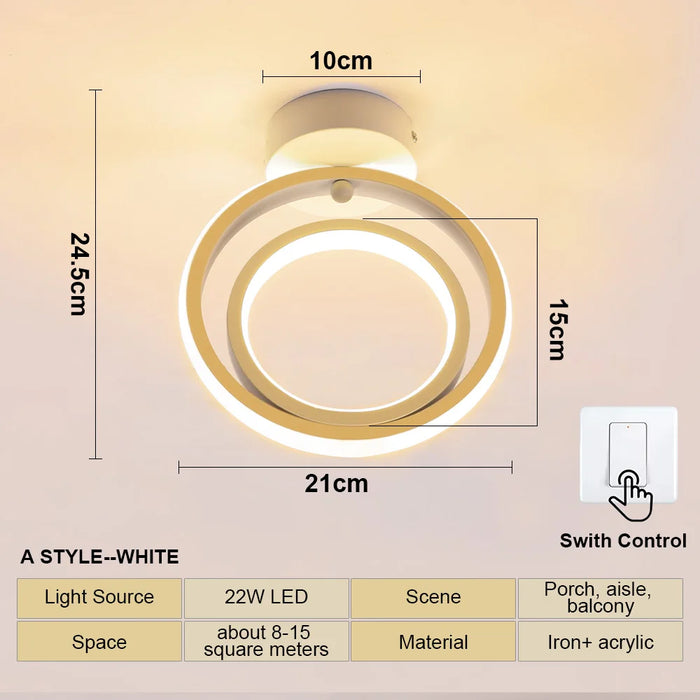 Modern LED Aisle Ceiling Light – 2-Ring Surface-Mounted Lighting Fixture for Hallway, Balcony, and Indoor Spaces