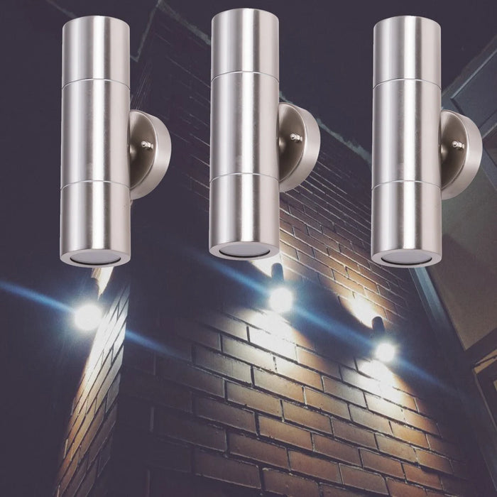 Modern Stainless Steel LED Wall Lamp – IP65 Waterproof Up and Down Outdoor Light for Porch, Garden, Corner, or Bedroom (10W, GU10, Warm/White Light)
