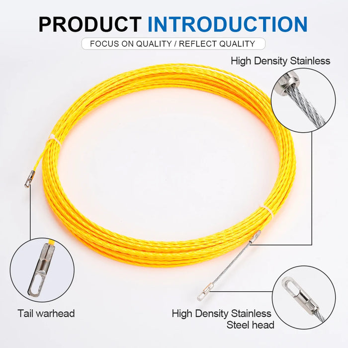 3mm 10-50M Fiberglass Fish Tape Reel – Cable Puller for Telecom and Electrical Wall Wire Conduit