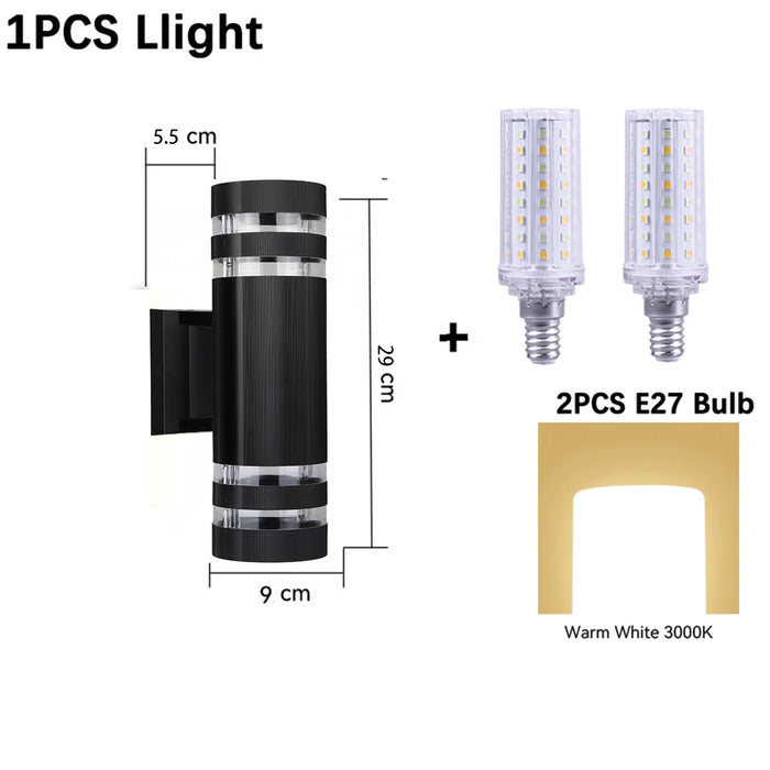 Outdoor Waterproof LED Wall Light – E27 Bulb, Up & Down Facade Lighting for Garden, Stairs, and Entrance