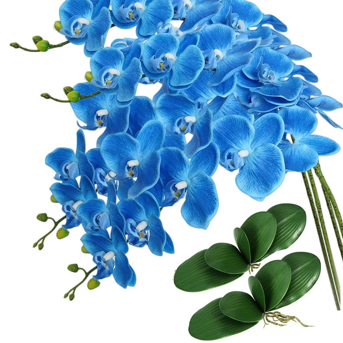 9-Head Butterfly Orchid Artificial Flowers - 38” Latex Phalaenopsis Bouquet for Wedding, Party, and Home Decoration