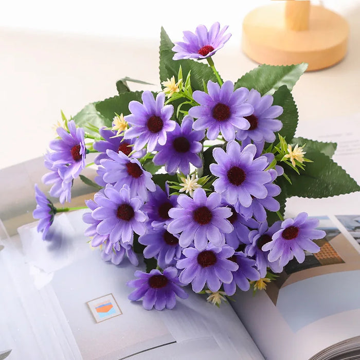 5 Fork 15-Head Artificial Daisy Gerbera Flowers – Silk Chamomile Flower Bouquet for Wedding, Home, and Party Decoration