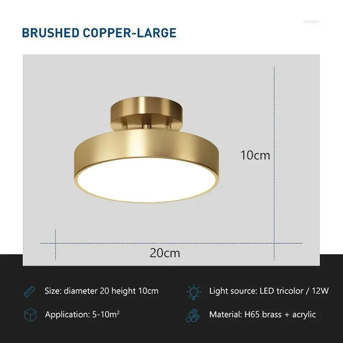 Modern LED Ceiling Light – Nordic Copper Design for Bedroom, Living Room, Dining Room, and Corridor