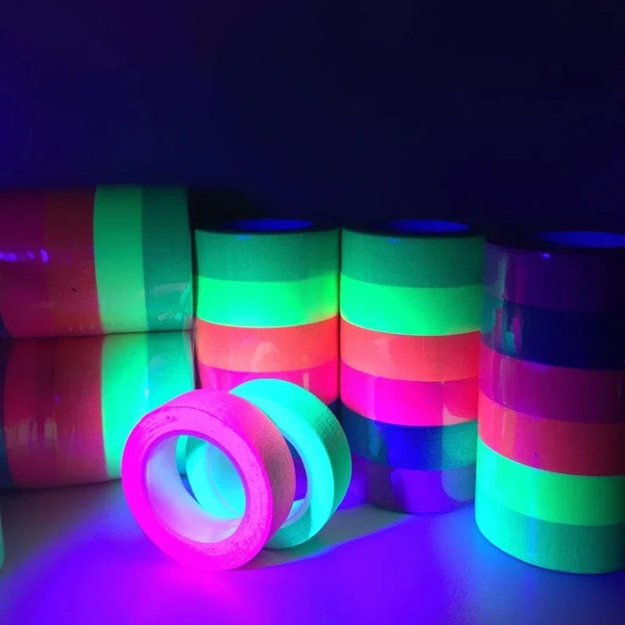 Fluorescent UV Cotton Tape – Glow in the Dark Neon Gaffer Tape for Party Decorations, Safety Warning, and Home Decor